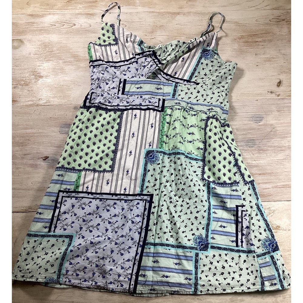 Loft Teal Floral Patchwork Dress Women's 14 Boho Festival Hippie